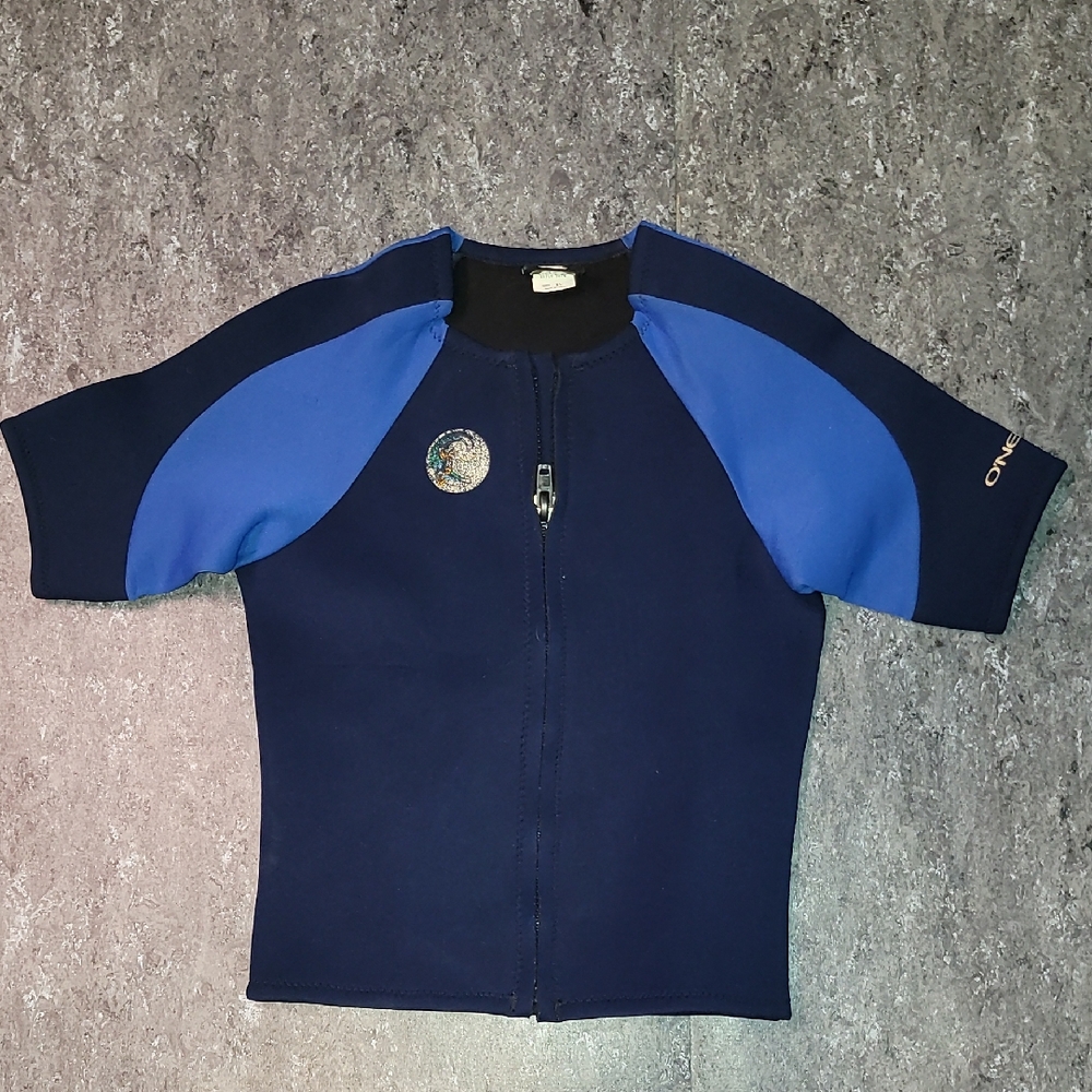 Vintage. Made In USA. ONeill Black and Blue Wetsuit Top. Full-zip